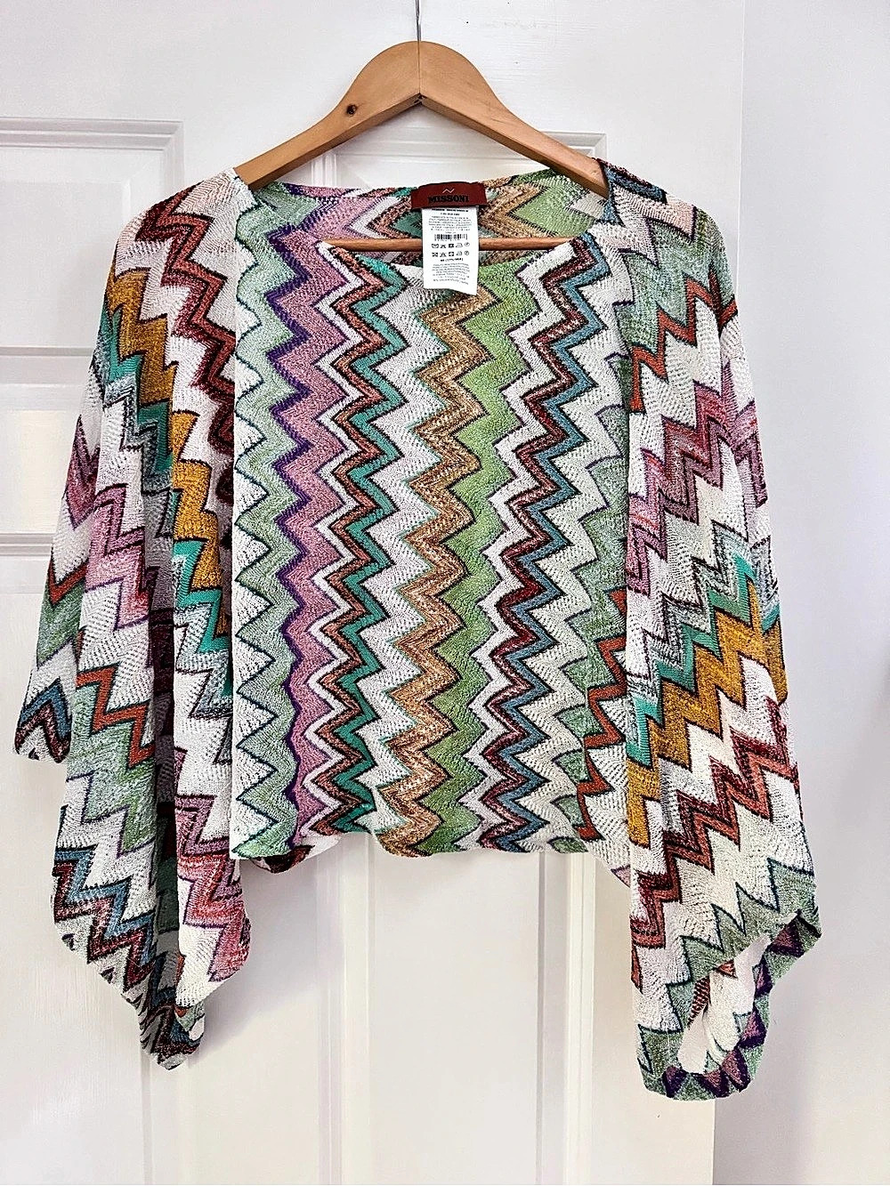 Authentic Missoni Striped metallic Knit Zigzag Blouse Sz 10- 46 in White $1020 E